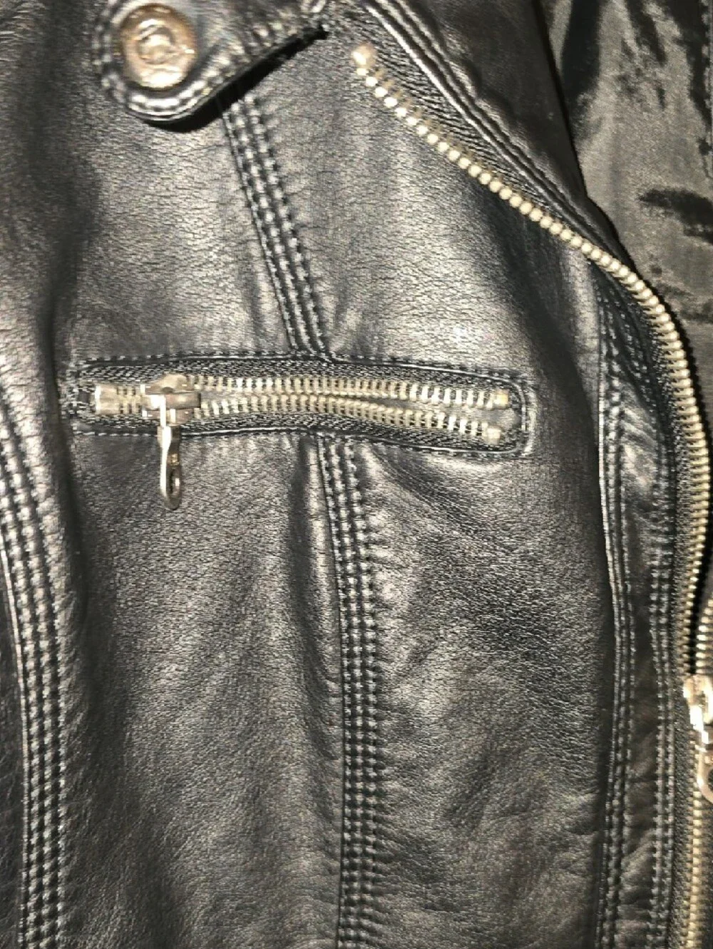Women's Black Faux Leather Moto Jacket with Zip Pockets